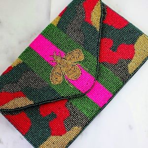 Queen bee beaded clutch